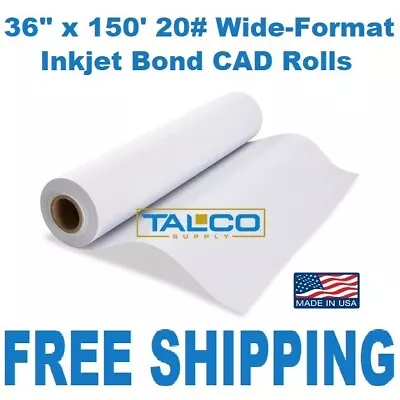 (4) 36  X 150' 20# InkJet Bond CAD Plotter Paper Rolls - 2  Core 92 Bright White • £125.29