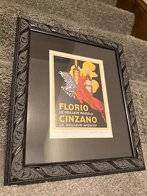 FLORIO CINZANO Cappiello Zebra Print Drink Poster Bar Paris Framed Advertisement • $25