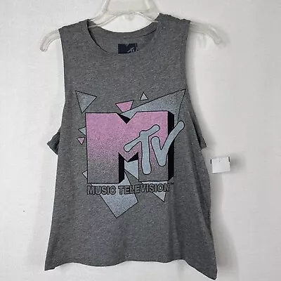 MTV Tank Top Shirt Womens M Gray Logo 80s 90s Muscle Tee Music Television NEW • £23.78