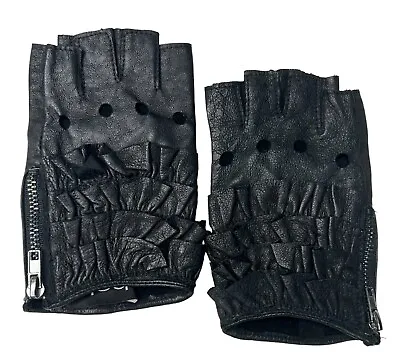 Bebe Ladies' Leather Driving Gloves Ruffles Side Zip Black Size S/P • $8
