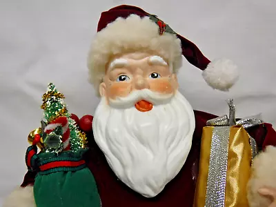 12  Vintage Santa Collectible Decor Figurine Velvet Suit Bottle Brush Xmas Tree • $9.95