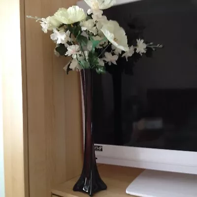 16 Inches Tall Glass Vase And Flowers • £7