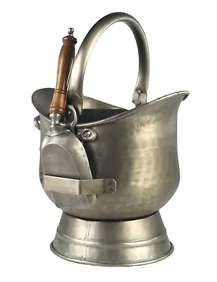 44cm Coal Scuttle Bucket With Shovel Antique Pewter Finish Fireplace Accessory • £68