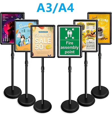 A3/A4 Poster Stand Floor Standing Sign Holder Snap Frame Adjustable Aluminum UK • £23.57