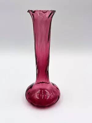 Hand Blown Cranberry Optic Pilgrim Art Glass Bud Flower Vase • $14