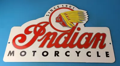 Vintage Indian Motorcycles Sign - Gas Pump Service Station Dealer Porcelain Sign • $149.47