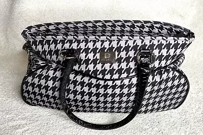 Anne Klein Lion Logo Duffle Bag Black & Gray Houndstooth Pink Lining Large • $29.50