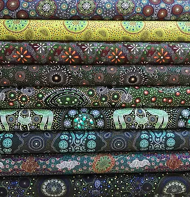 $7.40 • Buy Australian Aboriginal Cotton Quilting Fabric Pick Design + Size # Green Tones