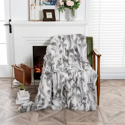 100% Real Rabbit Fur Throw Soft Luxury Large Sofa Carpet Bedspread Blanket  • $28.99