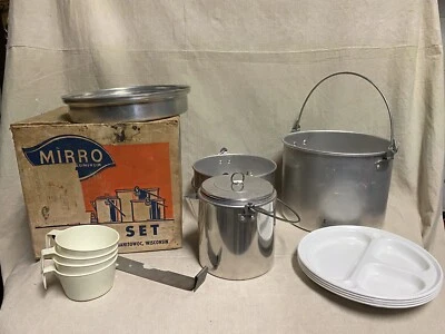 $49.99 • Buy VTG MIRRO Aluminum Nesting Camp Set Plates Pots Cups Cookware Camping Cooking 
