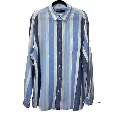 Island Company 100% Linen Long Sleeve Button Up Shirt Sz L Blue White Striped • $19.99