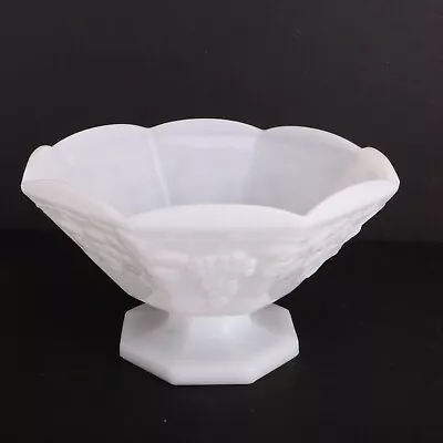 Vintage Milk Glass Large Grapevine Stippled Octagon Footed Bowl Compote Fruit • $38