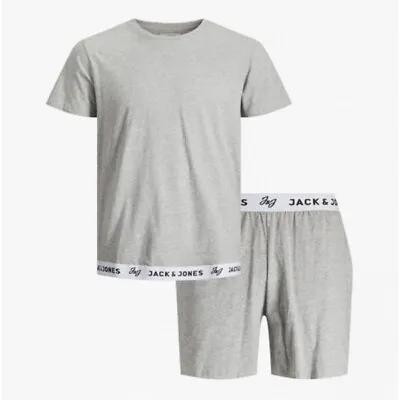 £20.60 • Buy Jack & Jones RICKO Mens Cotton T-Shirt And Shorts Lounge Set Light Grey Melange