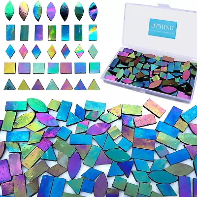 Iridescent Glass Mosaic Tiles For Crafts 240 Pieces 5 Shapes Mixed Stained Glas • $21.08