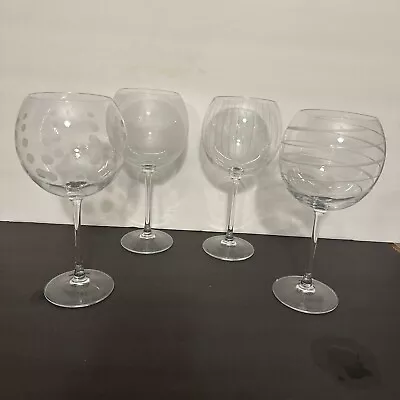 MIKASA CLEAR CRYSTAL CHEERS BALLOON Red WINE GLASSES 9 1/8 . Set Of 4 Etched • $40