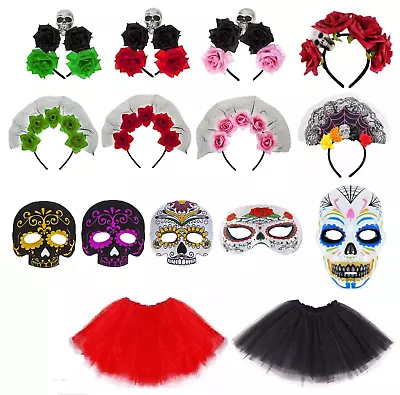 HALLOWEEN DAY OF THE DEAD FANCY DRESS Costume Accessories Adult Kids Mask Lot UK • £4.85