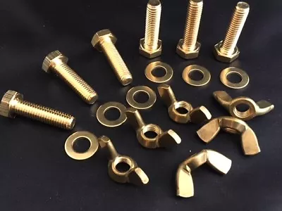 £19.34 • Buy M5 Brass Bolts Full Thread Brass Wing Nuts Flat Washers (Pack Of 6 12 Or 24)