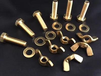 M5 Brass Bolts Full Thread Brass Wing Nuts Flat Washers (Pack Of 6 12 Or 24) • £13.21