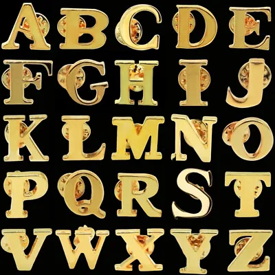 Men Women Metal Alphabet Brooch Bridal English Letter Golden Neckline Lapel Pin • £2.74