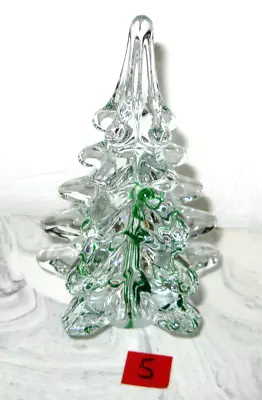 Vintage Crystal Art Glass Evergreen Pine Christmas Tree With Green Ribbon 5  • $9.99
