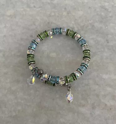 Beautiful Blue Green Aurora Borealis AB Crystal Wrap Bracelet • $15