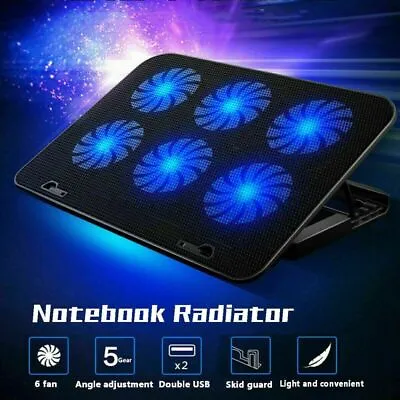 12-17 Inch Laptop Cooling Pad 6 Fans Gaming Notebook Cooler LED Fan Dual USB Pad • $26.99