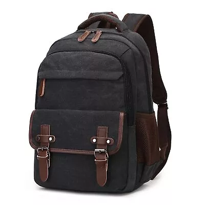 Canvas Backpack Vintage Daypack For Men Women Black Travel Rucksack Backpack ... • $46.01