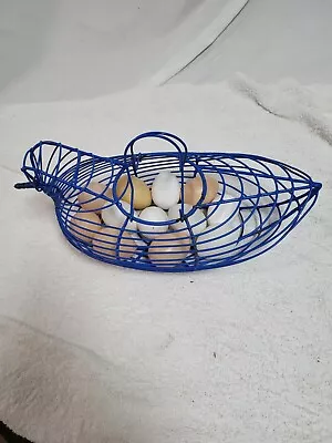 Vintage Wire Hen Chicken Egg Basket Handles With 12 Plastic Eggs. • $22