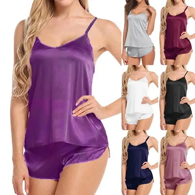 Womens Pajamas Set Cami Vest Bra Tops Shorts Underwear Ladies Nightwear Lingerie • £6.59