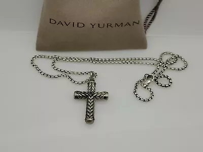 David Yurman Chevron Sculpted Cross Pendant Necklace With Black Diamonds 22 In • $299