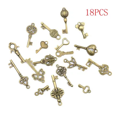 18pcs Antique Old Vintage Look Skeleton Keys BronzeBDone Pendants Jewelry D.ou • $2.61