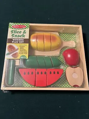 Melissa & Doug Slice & Snack Wooden Play Set Fruit Bread Cutting Board Tray Etc • $22