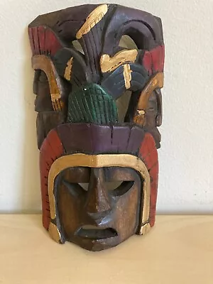 Colorful Hand Carved Wooden Mask Mexican Mayan Life Mask 7.5  • $24.99