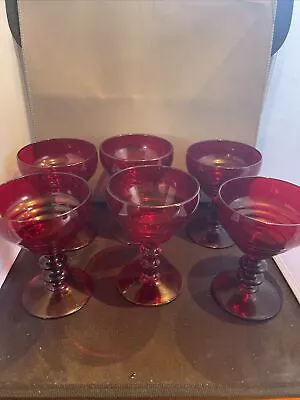 Vintage Wine Stemware Ruby Red Glass Pedestal Set Of 8 • $35