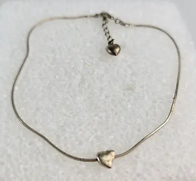 Vintage Sterling Silver Heart Charm Snake Chain Bracelet/Anklet 10  Spring Ring • $30