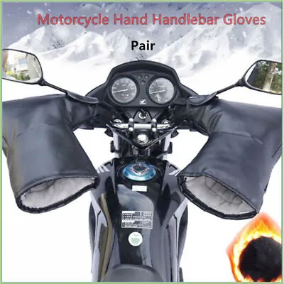 2X Black Motorcycle Handle Bar Mitts Hand Warmer Motorbike Bar Muffs PU Gloves • $34.39