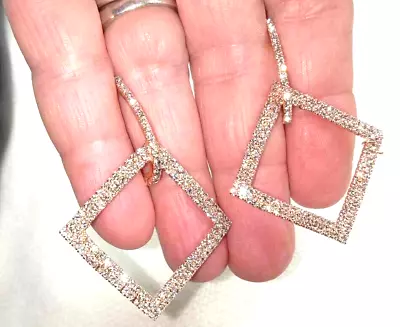 Vintage 1980's Square Hoop Austrian Crystal Earrings • $9.99