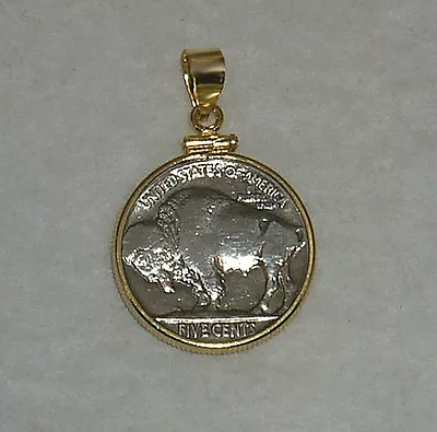 Coin Jewelry Pendant Vintage Buffalo Nickel 14K Gold Filled Bezel Soldered Bail • $42.65