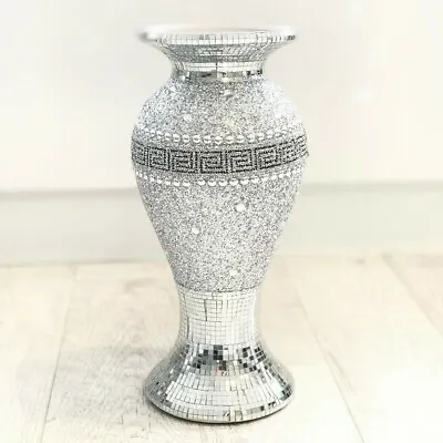 £24.99 • Buy Beautiful Mosaic Vase Diamond Silver Crystal Decorative Mirror Flower Luxury NEW