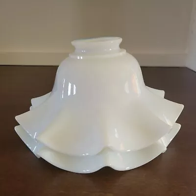 Antique 7 1/2  Milk Glass Petticoat Ruffled Pleat Lamp Shade 2 1/4” Fitter. • $25