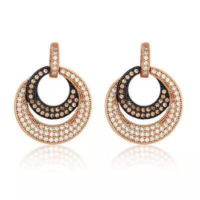 Sterling Silver Rose GP Circle With Black Rhodium Micro Pave Earrings • $151