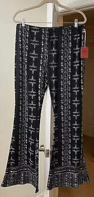 Mossimo Pants Y2K Artsy Knit Black Flared Tribal Aztec Bohemian Gypsy Women's XL • $14.24