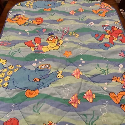 Sesame Street Ernie & Burt  Vtg Quilted Blanket And Fitted Flat Sheet GUC ! • $35