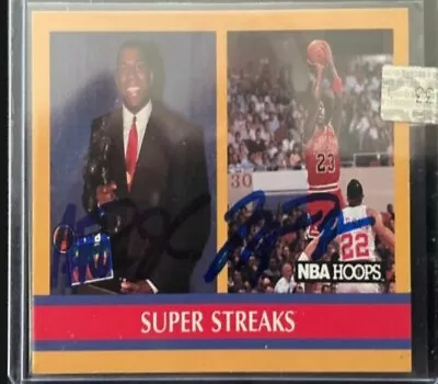 1990 NBA Hoops #385 Michael Jordan Chicago Bulls W/ Magic Johnson SIGNED • $155