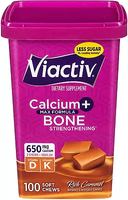 Viactiv Calcium + Vitamin D Supplement Soft Chews Caramel 100 CountLess Sugar • $24.03