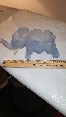 Vintage Blue Frosted Glass Elephant Trinket Box - Candy Dish  • $19.99