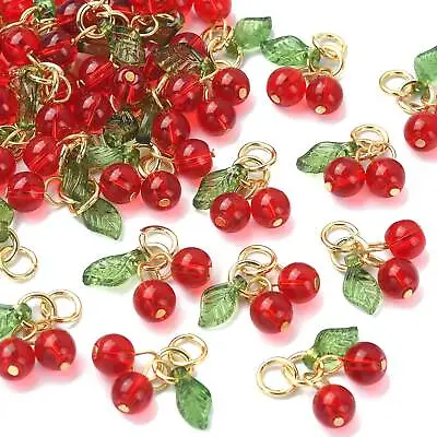 30x Glass Acrylic Bead Charms Cherry Pendants For Necklaces Jewelry Making • $7.50