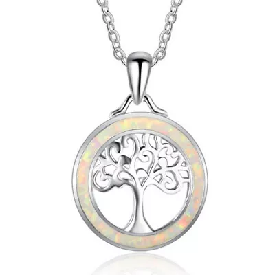 Fashion Silver Tree White Simulated Opal Necklace Pendant Wedding Jewelry Gift  • $0.44