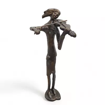 Vintage Bronze Brutalist Art Sculpture Musician Woman Playing Violin 10  Tall • $33.95