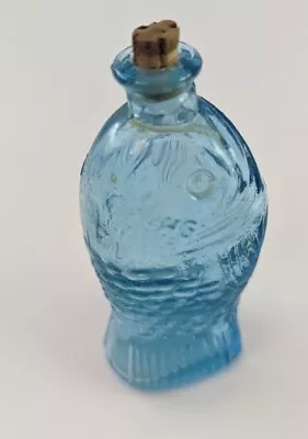 Vintage Wheaton Fisch's Bitters Fish Shaped 3  Blue Glass Bottle & Cork • $9.99